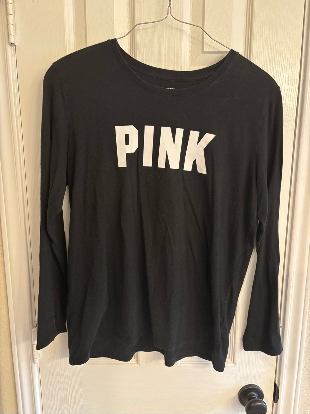 Victoria’s Secret PINK Long Sleeve T Shirt Black Logo Graphic Women’s XL